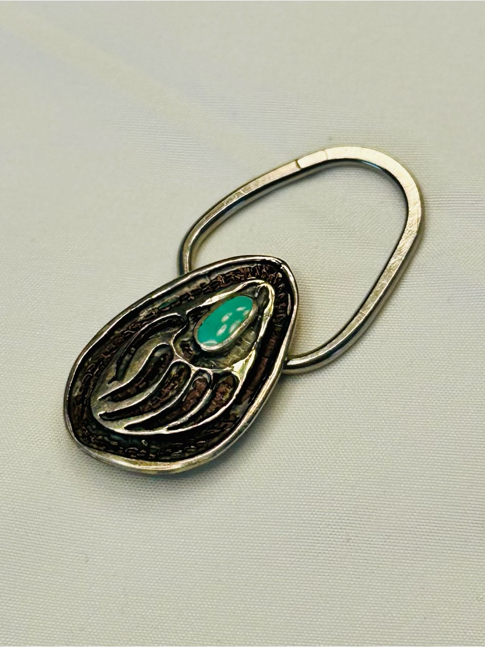 Vintage Sterling Silver Turquoise Zuni Bear Paw Keychain